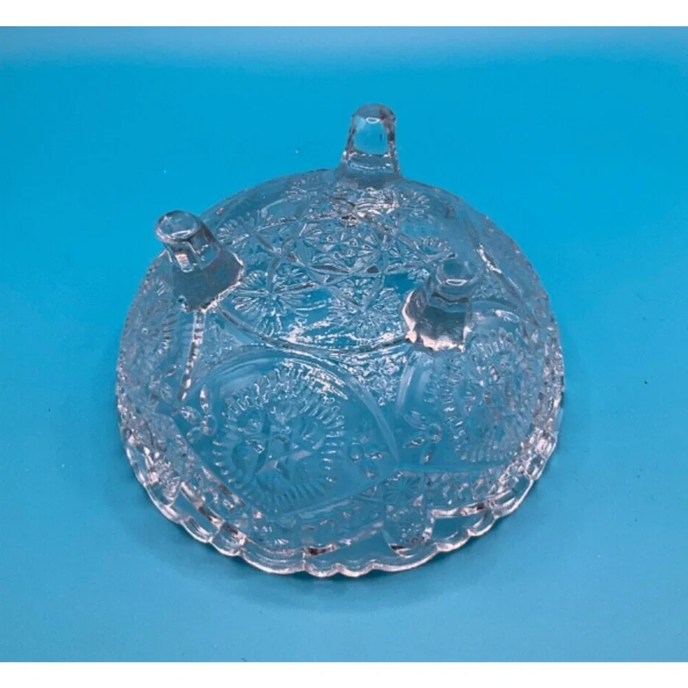 Vintage Footed Cut Glass Etched Round Nut Bowl -‎ 4